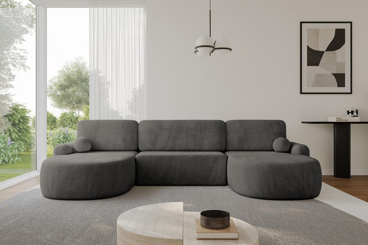 WOHNLANDSCHAFT mit Schlaffunktion und Bettkasten LIRA-U - 335x172x89 Dunkelgrau - Dunkelgrau, Holzwerkstoff/Textil (335/89/172cm) - ALTDECOR