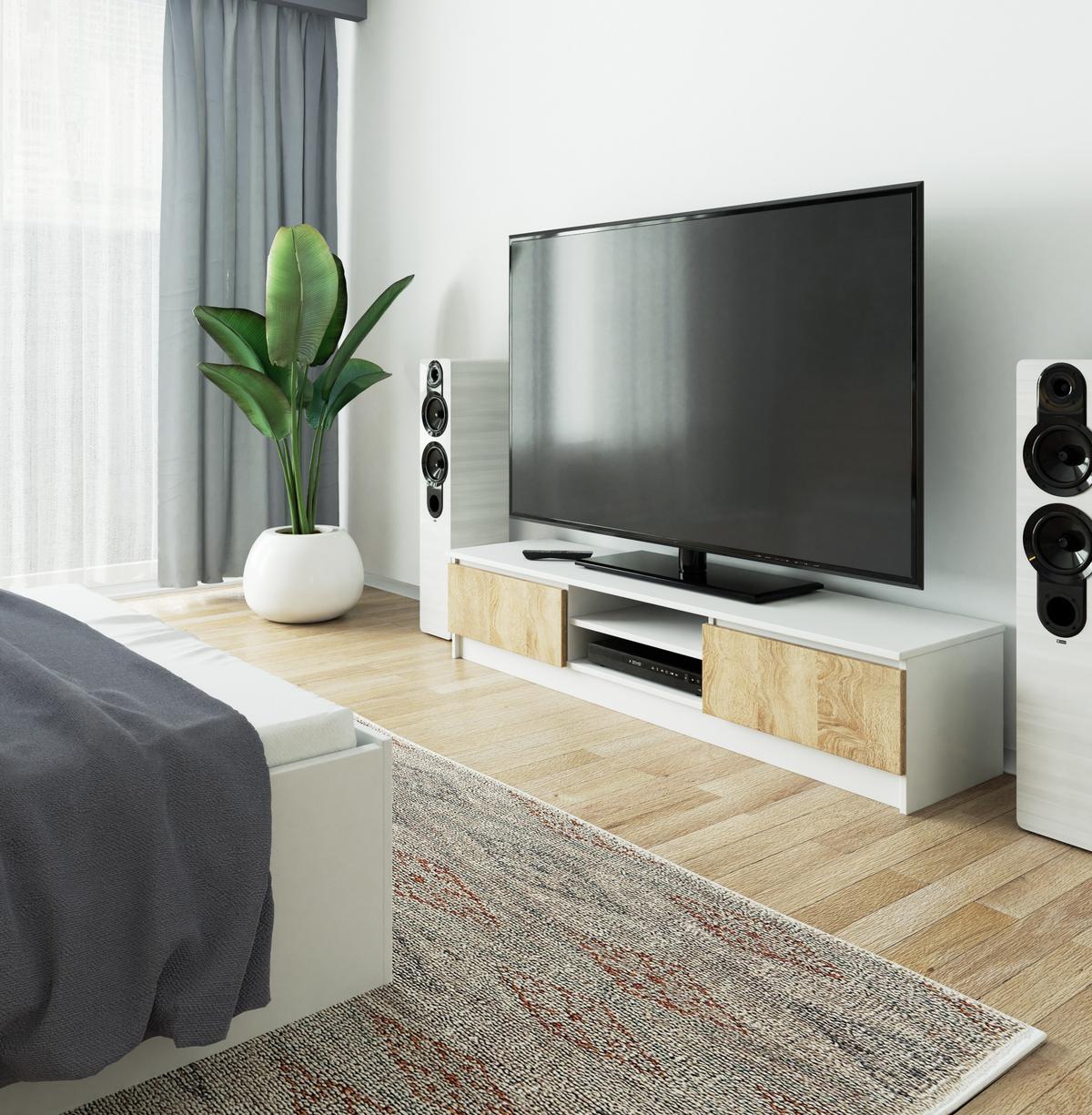 LOWBOARD Weiß, Eiche Sonoma 33/160/40 - Weiß, Holzwerkstoff (160/33/40cm) - RAUMHIRSCH FURNITURE