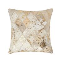PATCHWORK-KISSEN Fell & Leder 45/45 cm Rautenmuster - Creme, Leder/Textil (45/45cm) - Homescapes