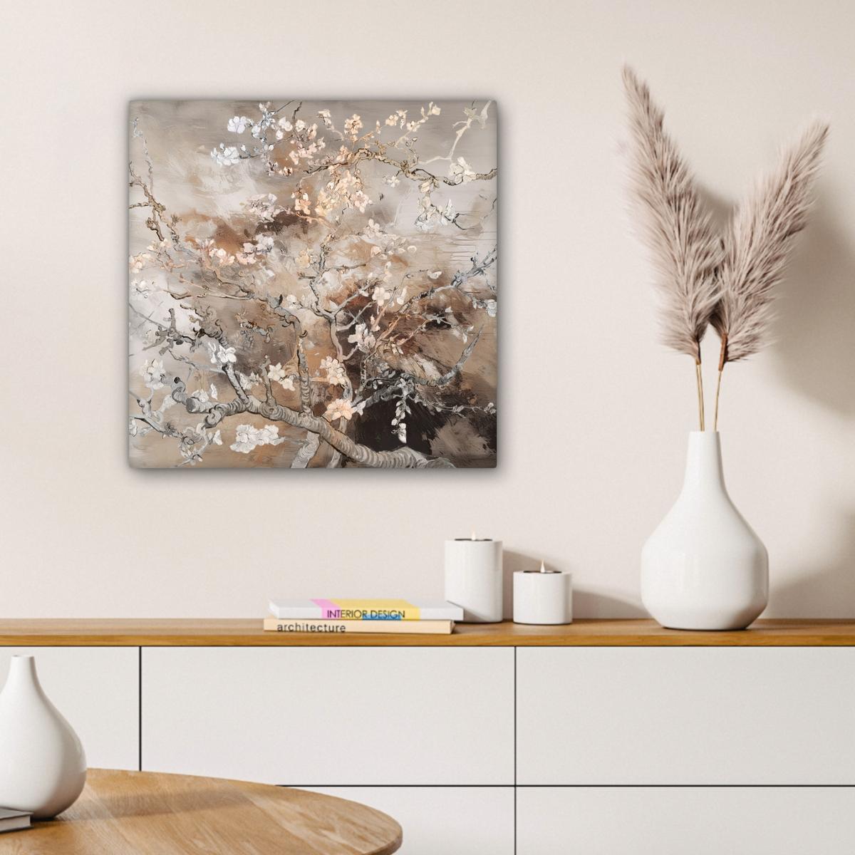 LEINWANDBILD Mandelblüte - Kunst - Van Gogh - Beige - Abstrakt Wandbild Wohnzimmer 50x50 cm - Braun, Textil (50/50cm) - MuchoWow