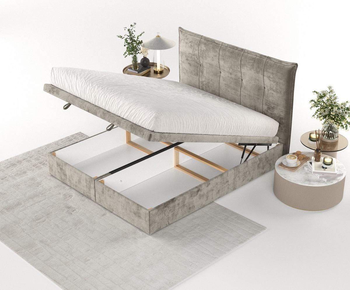 POLSTERBETT Liano mit Stauraum 160/200 cm Beige im Lotta Stoff - Beige/Schwarz, Holz/Holzwerkstoff (160/200cm) - AltaBeds