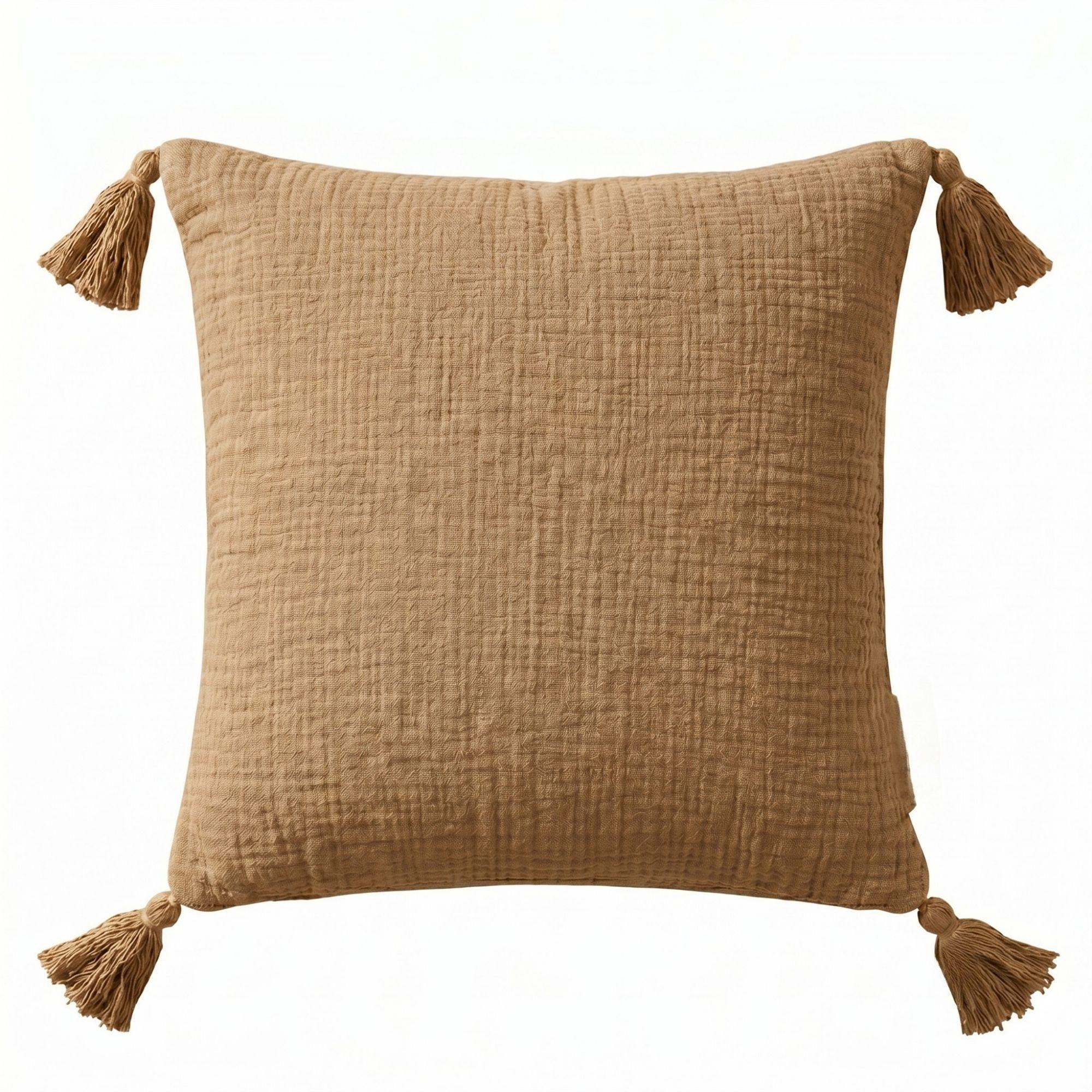 DEKOKISSEN Musselin mokka mit Quasten, 45/45 cm - Mokka, Textil (45/45cm) - Homescapes