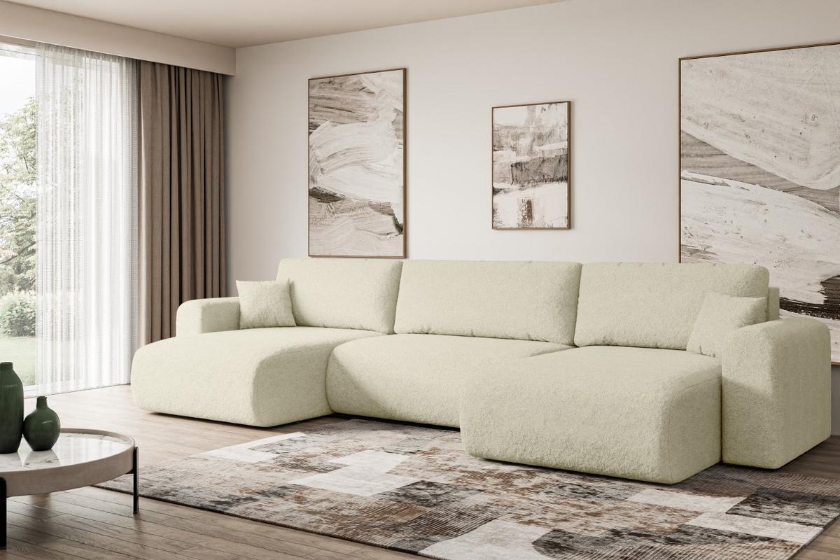 WOHNLANDSCHAFT mit Schlaffunktion und Bettkasten ORRO-U - 362x145x83 cm Beige Bouclé - Beige/Schwarz, Holzwerkstoff/Kunststoff (362/83/145cm) - ALTDECOR