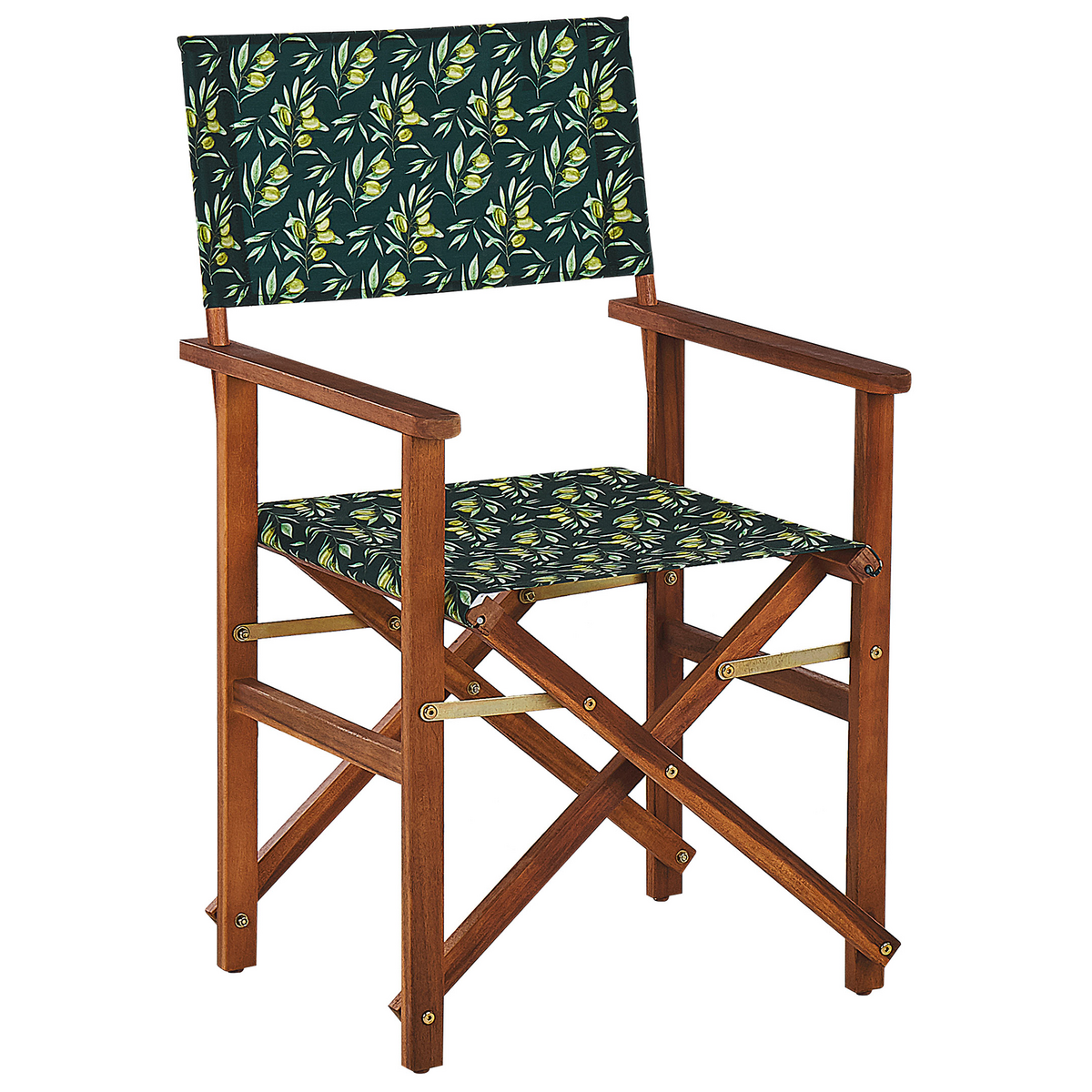 GARTENSTUHL 2er-Set Akazienholz dunkelbraun Auflagen cremeweiß/dunkelgrün Cine - Dunkelgrün/Dunkelbraun, Holz (50/91/50cm) - Beliani
