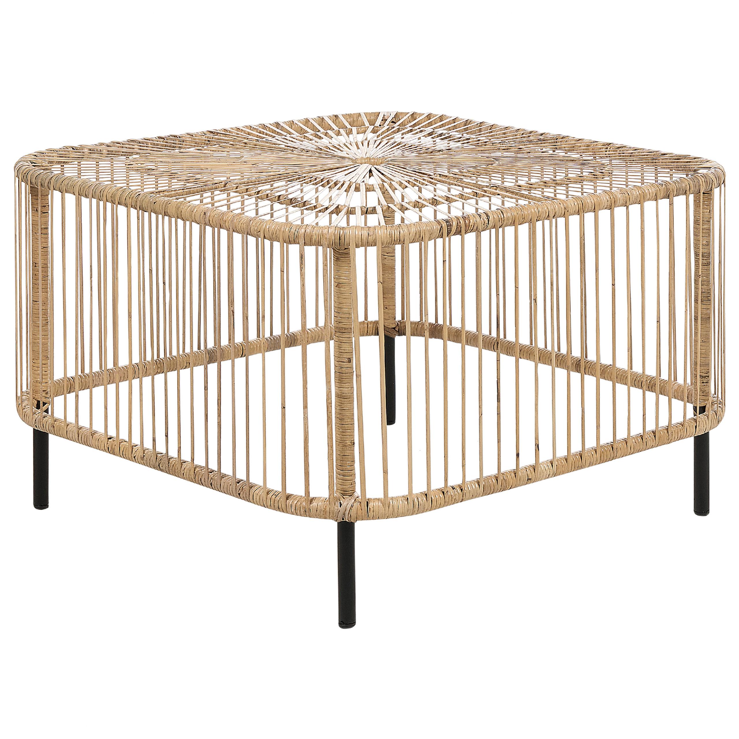 GARTEN-BEISTELLTISCH Rattan natürlich quadratisch 67/67 cm Cesenatico - Schwarz/Naturfarben, Naturmaterialien (67/67/45cm) - Beliani