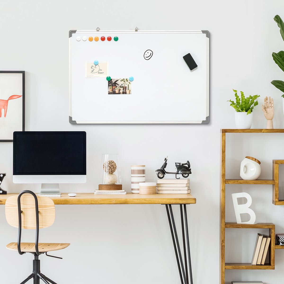 MAGNETISCHES Whiteboard, Magnettafel, Magnetboard, Trocken Abwischbar 90 x 60 cm - Weiß, Kunststoff (60/1.8/90cm) - HOMCOM