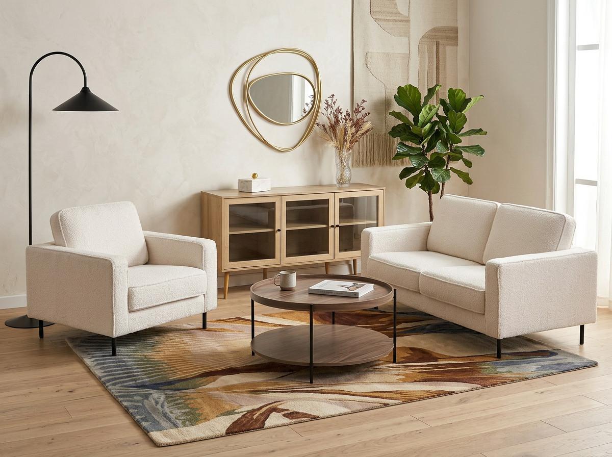 SOFA-SET 4-Sitzer Bouclé Weiß Savalen - Schwarz/Weiß, Textil (204/87/91cm) - Beliani