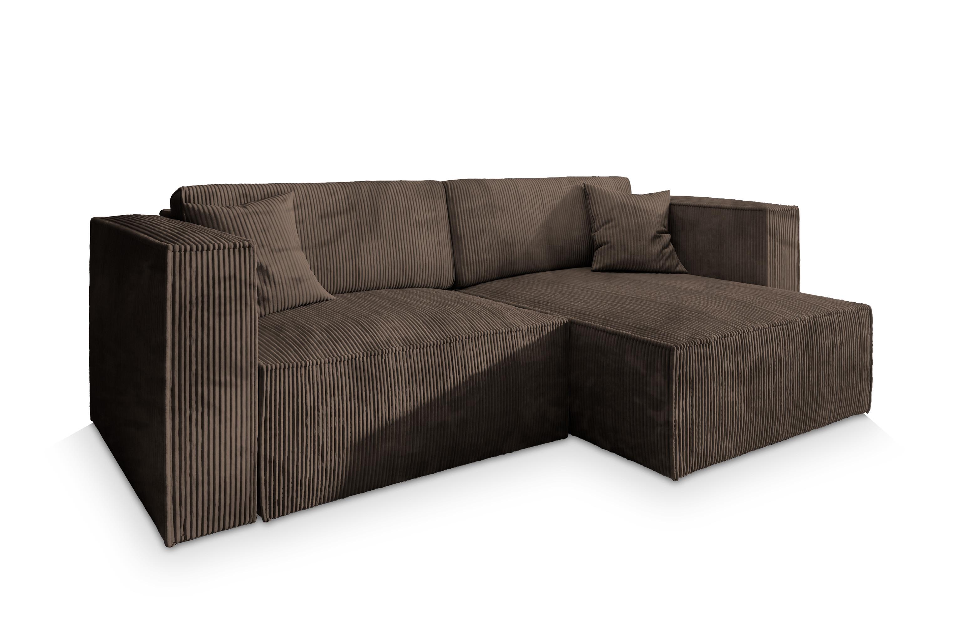 ECKSOFA NERIO P Braun Kordstoff mit Schlaffunktion - Braun/Grau, Holz/Kunststoff (245/148cm) - MASSENO