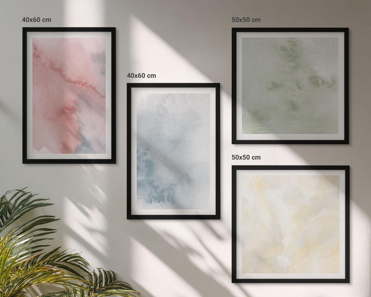 BILDER SET 4er Set - 50x50 cm & 40x60 cm Schwarzer Rahmen - Aquarellfarben in Pastellfarben - Schwarz, Kunststoff (50/50cm) - TULUP