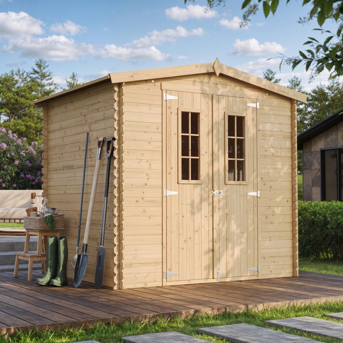 HOLZHAUS GARTENHAUS mit imprägniertem BodenB236xL226xH218 cm/ 4.33 m2 - M369C+M369G - Beige, Holz (220/224/226cm) - Timbela