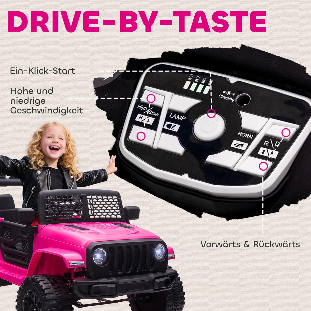 KINDER-ELEKTROAUTO aus Kunststoff Metall Rosa - Rosa, Kunststoff (100/65/72cm) - HOMCOM