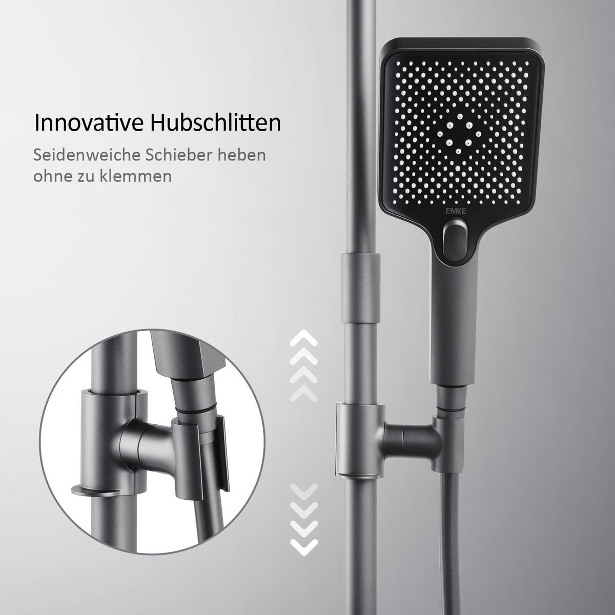 ÜBERKOPFBRAUSESET mit Thermostat, Kopfbrause und 3 Strahlarten Handbrause, Anthrazit, 114,2/30,3/46 cm - Anthrazit, Metall (30.3/114.2/46cm) - EMKE