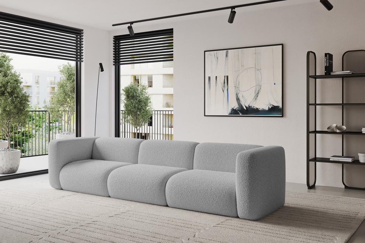 MODULARES Sofa 3-SITZER MIRA-S2 319x89x70 Hellgrau cm Bouclé - Silberfarben/Hellgrau, Holzwerkstoff/Kunststoff (319/70/89cm) - ALTDECOR