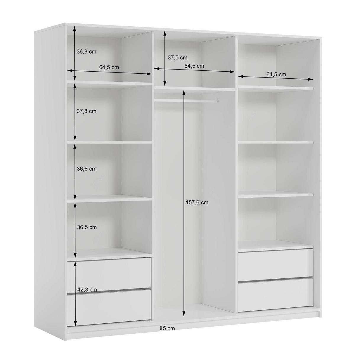 SCHWEBETÜRENSCHRANK ORRA 200/205/60 cm 3-türig mit Spiegel und Lamellen Schwarz - Eiche Wotan/Schwarz, Holzwerkstoff (200/205/60cm) - MASSENO