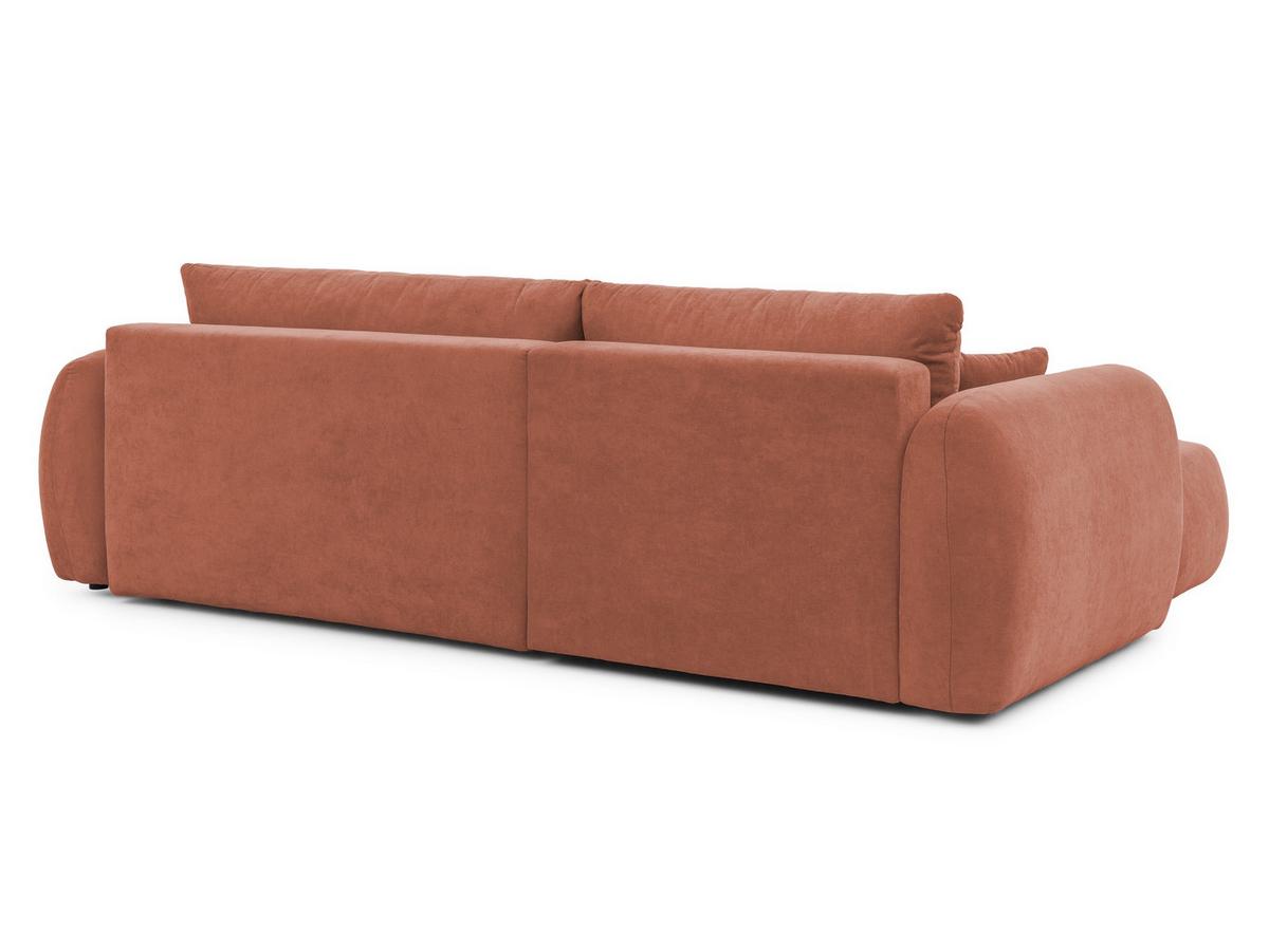 ECKSOFA Loretto aus natürlichem Terrakotta Webstoff mit Schlaffunktion, Bettkasten und tiefen Steppungen in Bubble-Optik - Terracotta/Schwarz, Holz/Kunststoff (180/275cm) - S-Style