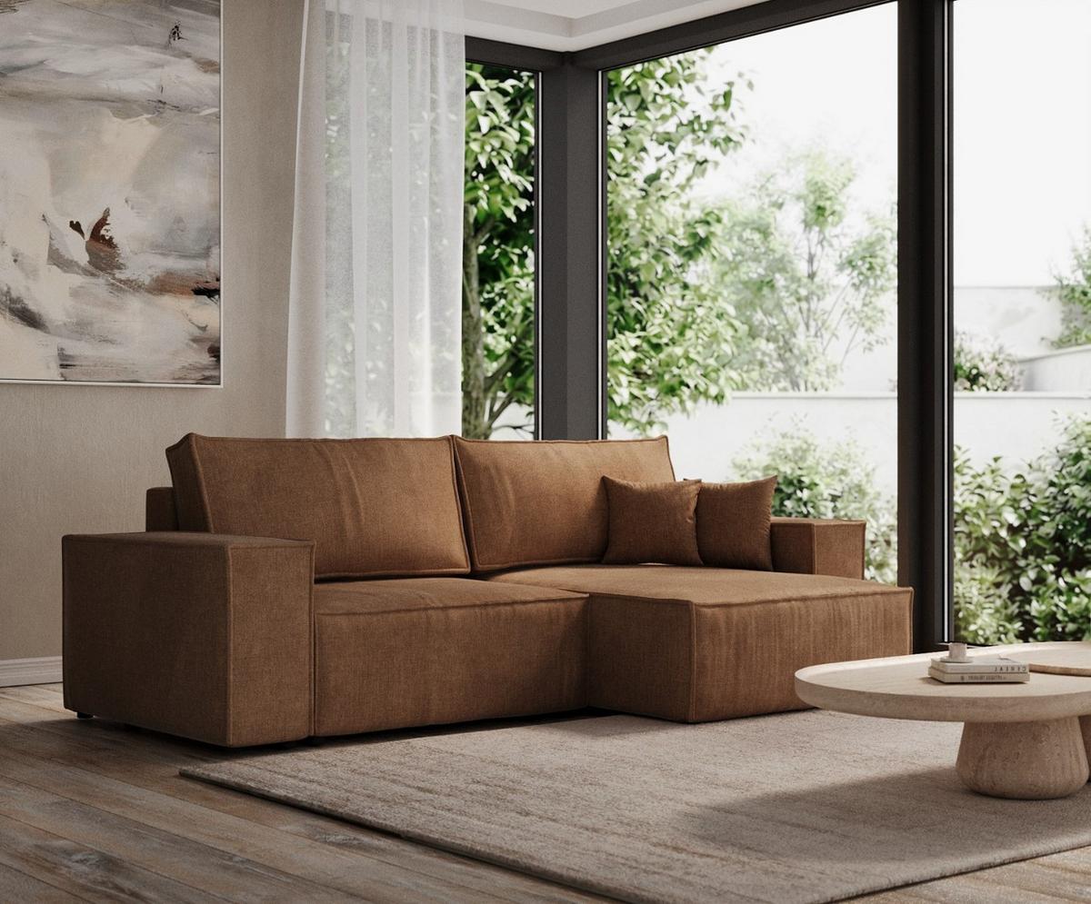 ECKSOFA CAVO mit Schlaffunktion Braun im Wind Stoff - Schwarz/Braun, Holz/Holzwerkstoff (255/148cm) - AltaBeds