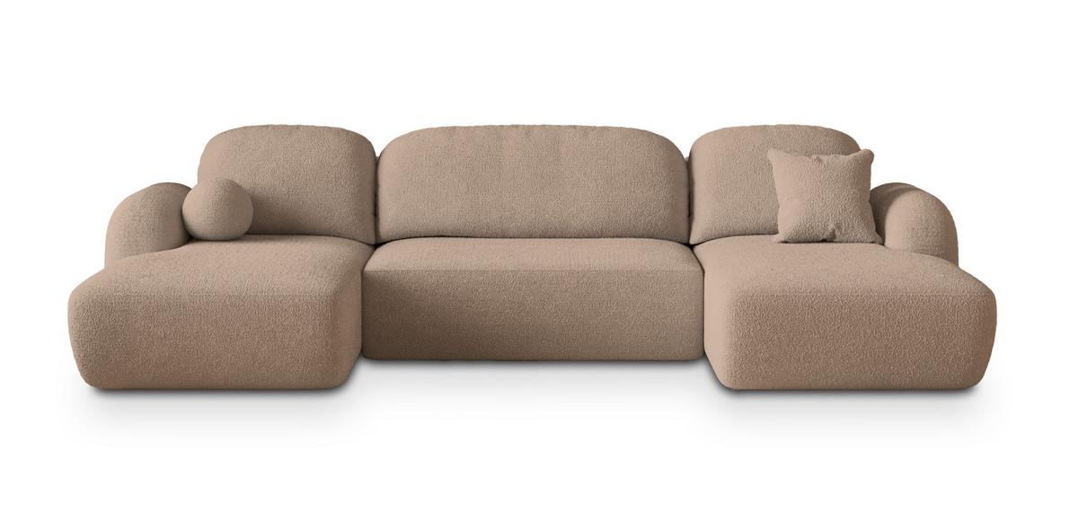 WOHNLANDSCHAFT SAVONA N Beige Boucle-Stoff mit Schlaffunktion - Beige/Schwarz, Holz/Kunststoff (320/90/148cm) - MASSENO