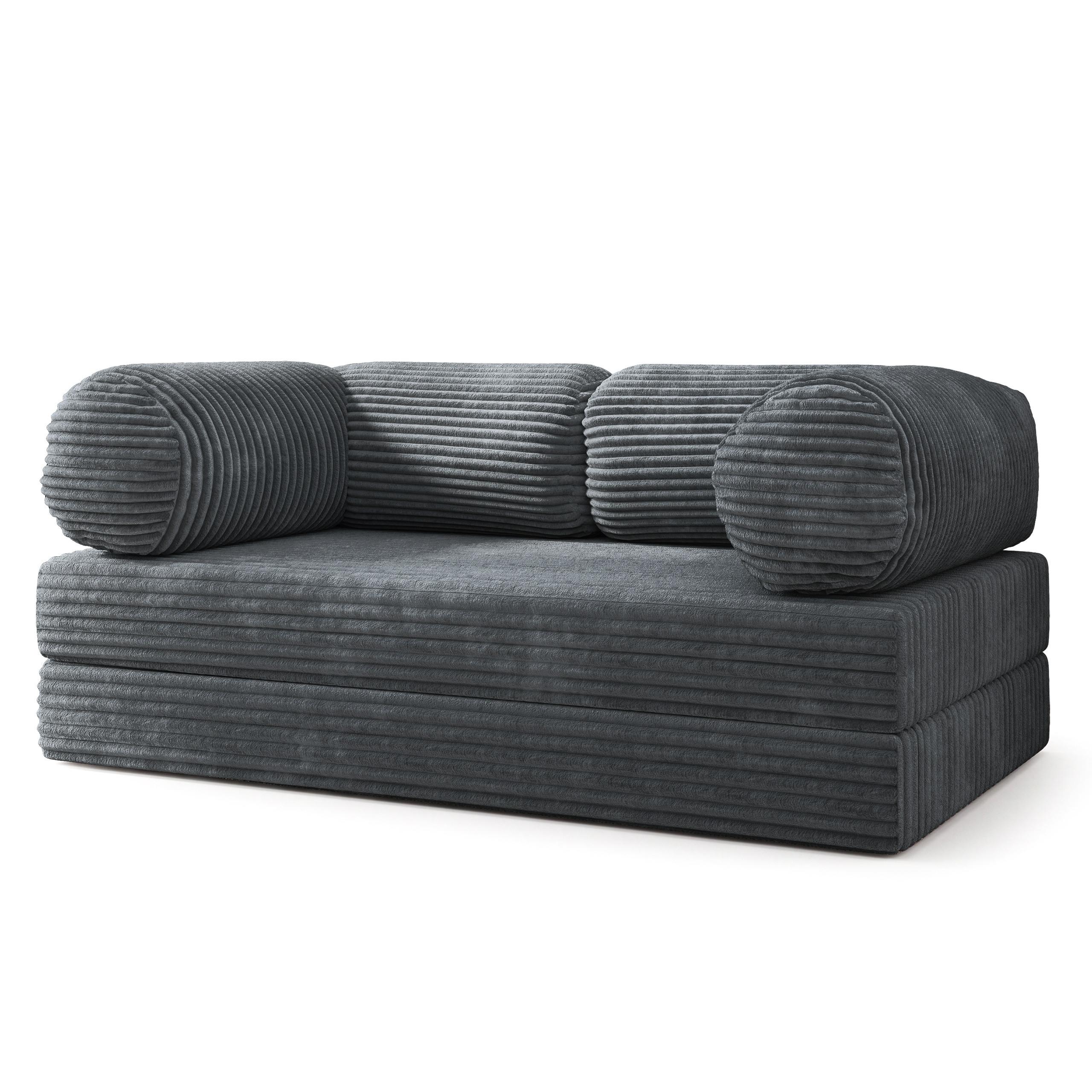 BETTSOFA ALVIO aus Schaumstoff Kordstoff Grau Schlaffunktion - Dunkelgrau, Textil (170/68/80cm) - MASSENO