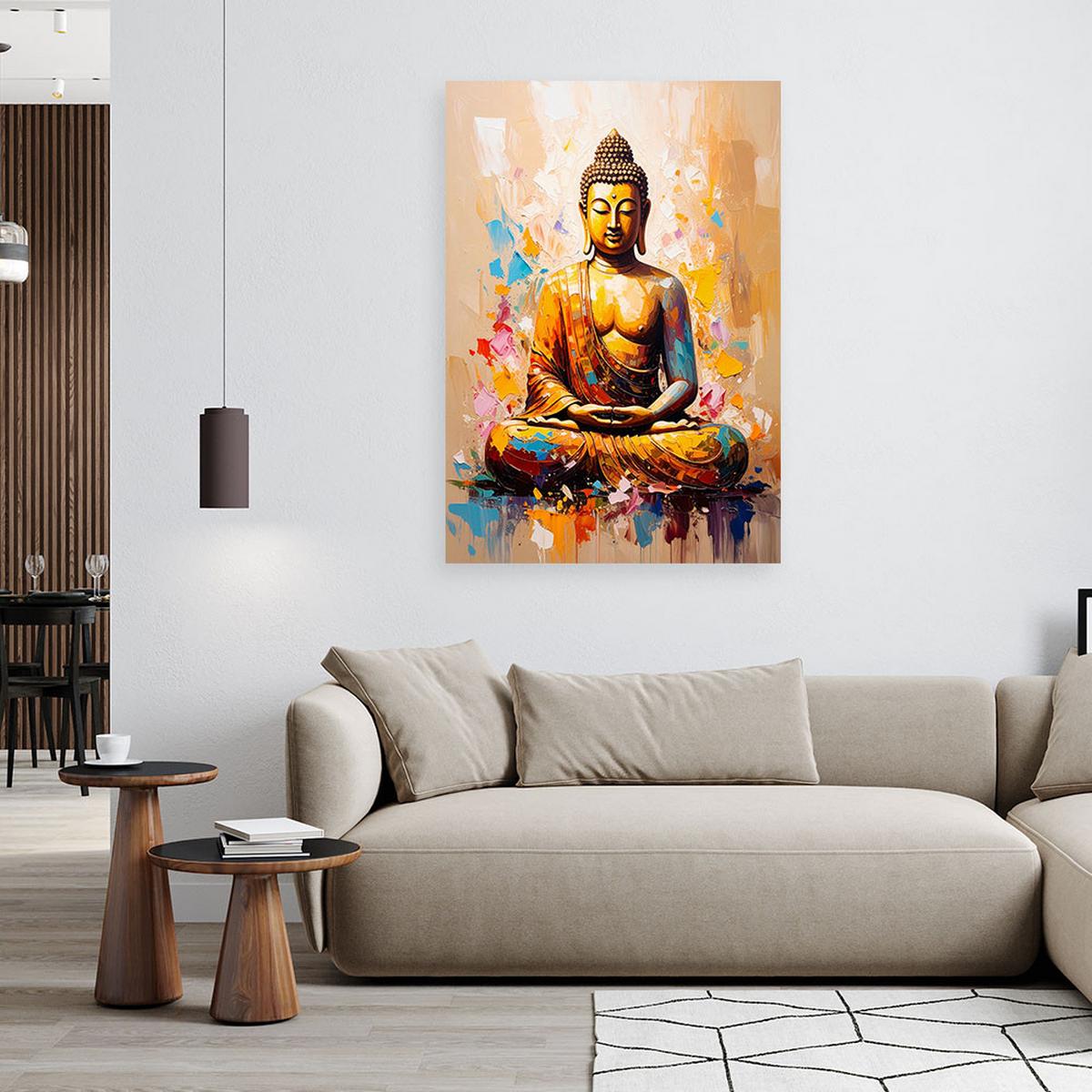 LEINWANDBILD Buddha Meditation Beige 60x90cm - Beige, Textil (60/90cm) - Feeby