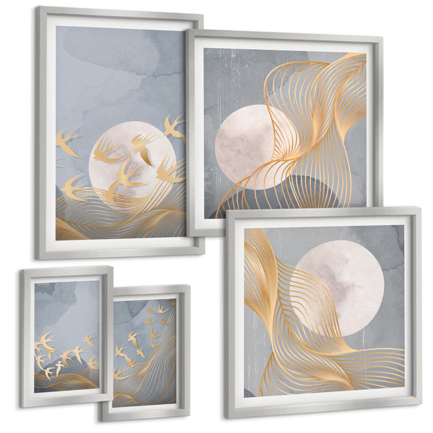 BILDER SET 5er Set - 50x50 cm & 20x30 cm & 40x60 cm Silberner Rahmen - Weiße Pferde - Silberfarben, Kunststoff (40/60cm) - TULUP