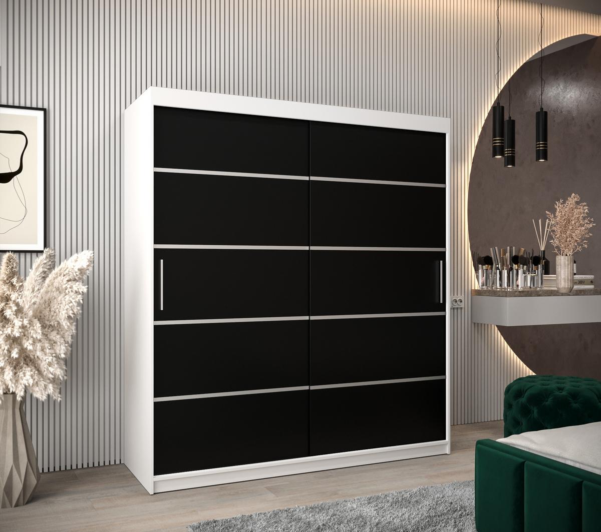 SCHWEBETÜRENSCHRANK 200/180/62 2-türig - Silberfarben/Schwarz, Holz/Kunststoff (180/200/62cm) - MÖBEL KRYSPOL