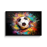 POSTER MIT RAHMENGERAHMTES BILD Fußball - Farbe - Farben - Schwarz - Weiß 120x80 cm - Weiß, Papier (120/80cm) - MuchoWow