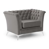 CHESTERFIELD-SESSEL Whitby Grau Samt mit silbernen Füßen - Silberfarben/Grau, Holz/Textil (116/78/82cm) - S-Style Möbel