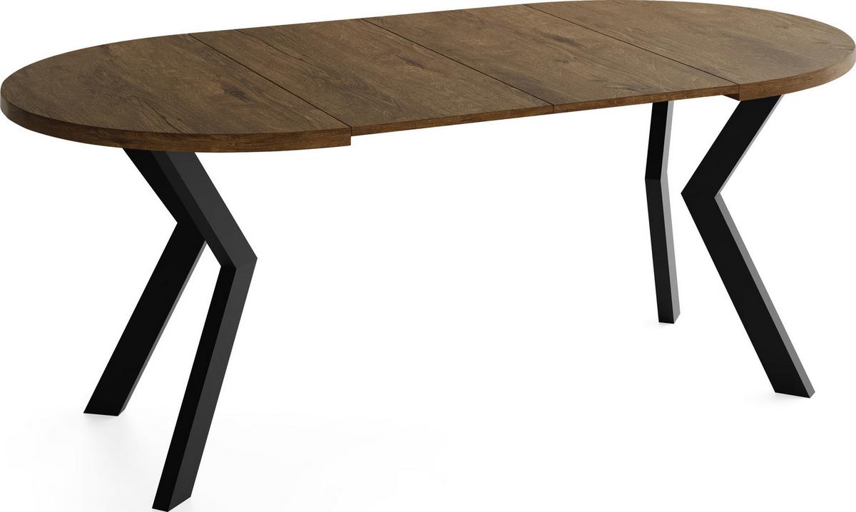 ESSTISCH Savio rund ausziehbar verlängerbar, Eiche Braun Rustikal 90-190/90/77 cm - Alteiche/Schwarz, Holz/Holzwerkstoff (90/190/77cm) - WFL GROUP