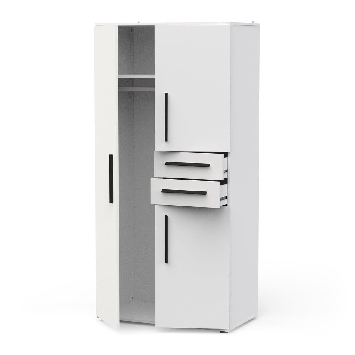 KLEIDERSCHRANK mit 3 Türen und 2 Schubladen in mattweiß 90,4/50/188 cm - Weiß, Holzwerkstoff (50/188/105.9cm) - Calicosy