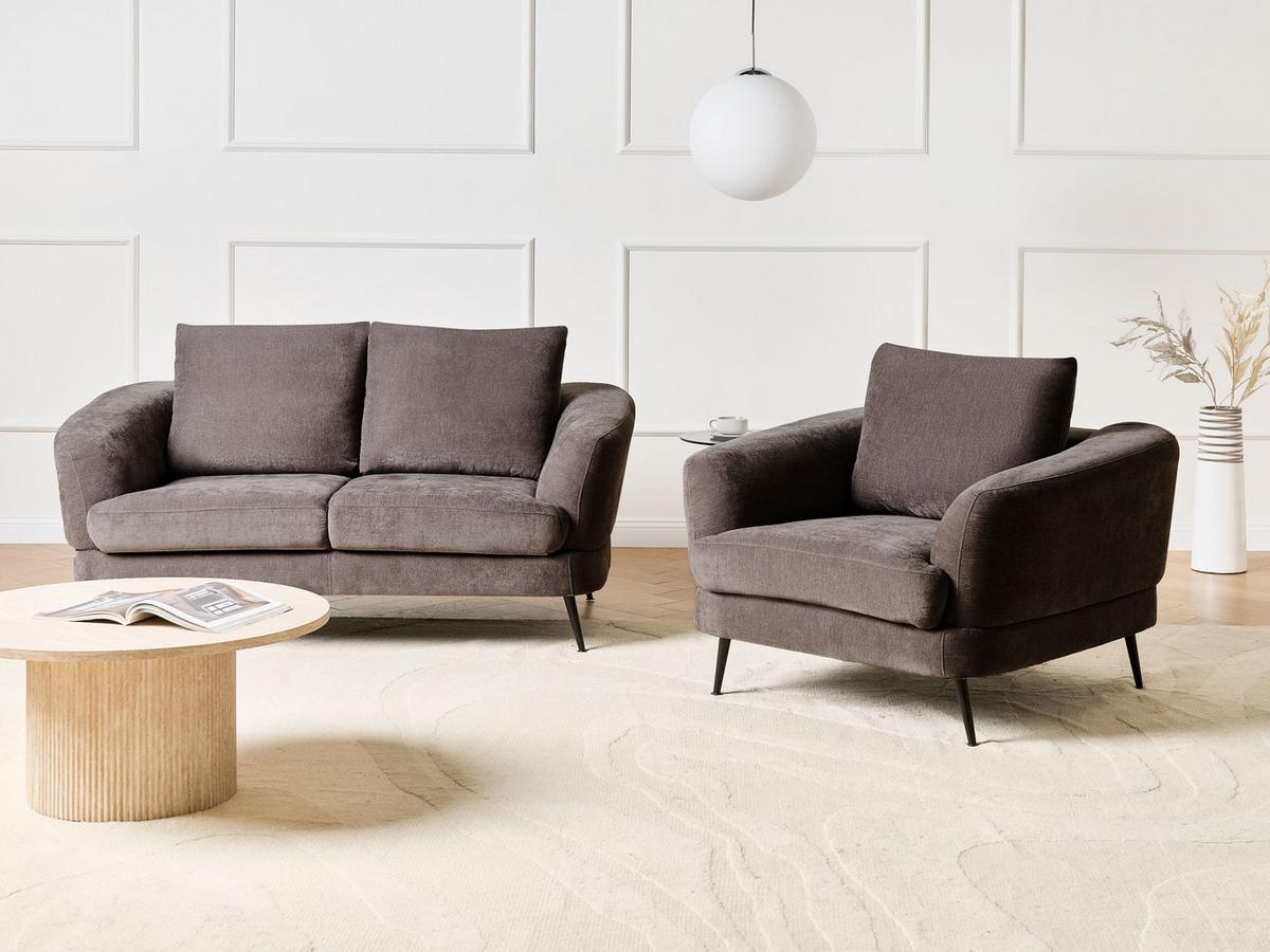 SOFA-SET 3-Sitzer Chenillegewebe Taupe Kjaer - Taupe/Beige, Textil (155/100/100cm) - Beliani