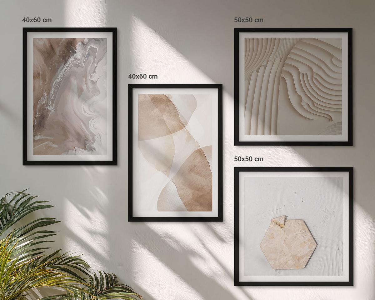 BILDER SET 4er Set - 50x50 cm & 40x60 cm Schwarzer Rahmen - Abstrakte bemalte Strukturen - Schwarz, Kunststoff (50/50cm) - TULUP