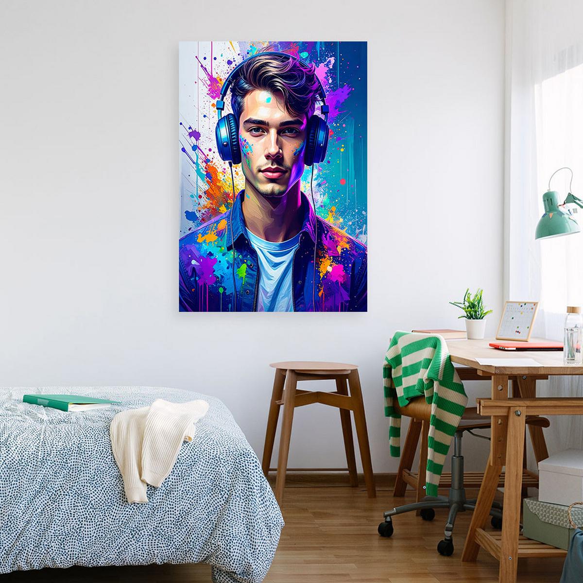 LEINWANDBILD DJ Musik Trendiger Mann 70x100cm - Multicolor, Textil (70/100cm) - Feeby
