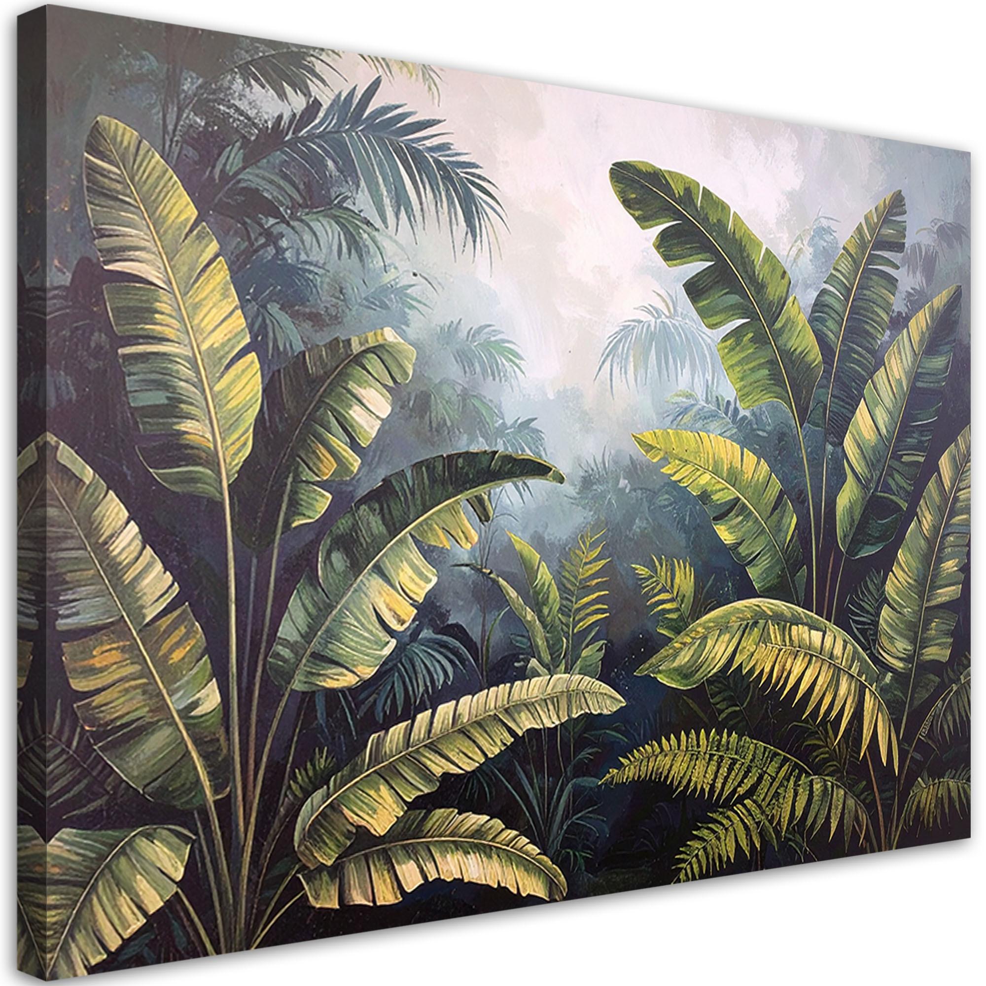 BILDER, Palm- und Bananenblätter Dschungel - Grün, Textil (90/60cm) - Feeby