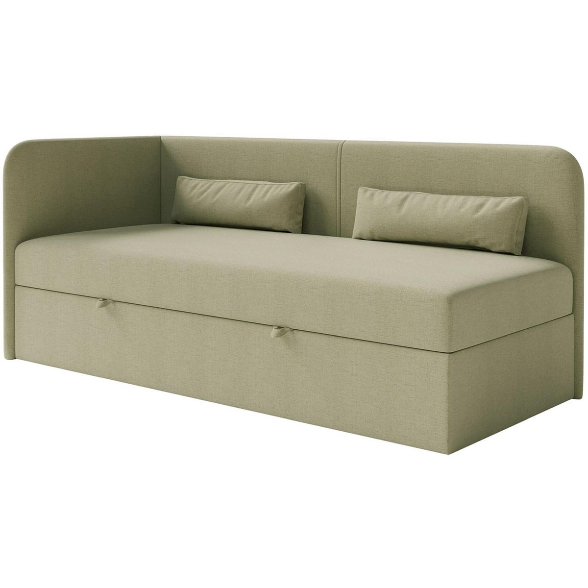 JUGENDBETT Calmmo Olivgrün mit Chenille-Bezug, Kopfteil links - Olivgrün, Textil (90/200cm) - Selsey
