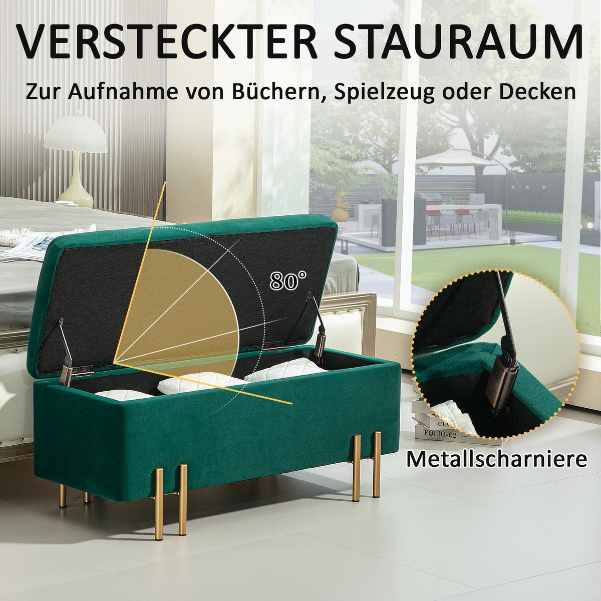 TRUHENBANK Metall, Kautschukholz, Schaumstoff Grün - Grün, Textil (40/42/100cm) - HOMCOM