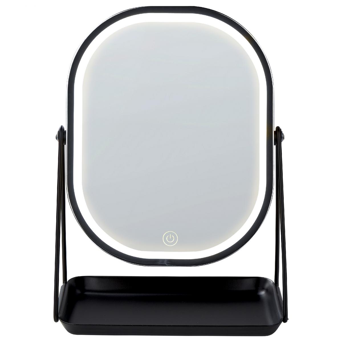 KOSMETIKSPIEGEL silber mit LED-Beleuchtung 20/22 cm Dordogne - Silberfarben/Schwarz, Metall (13/32/24cm) - Beliani