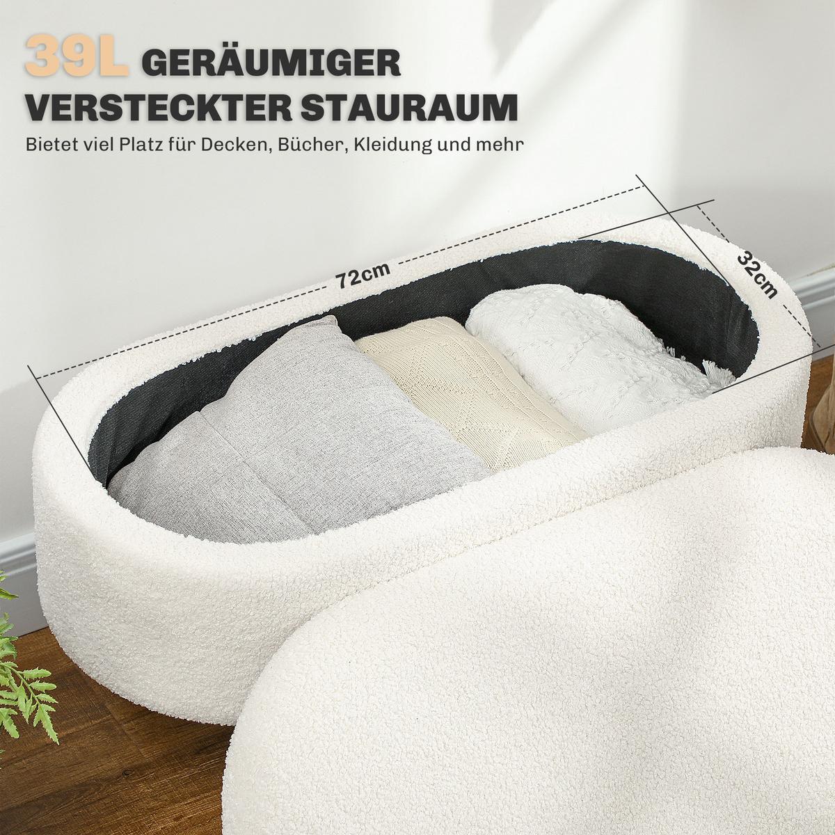 TRUHENBANK mit Deckel Teddysamtoptik - Weiß, Kunststoff (41/45/82cm) - HOMCOM