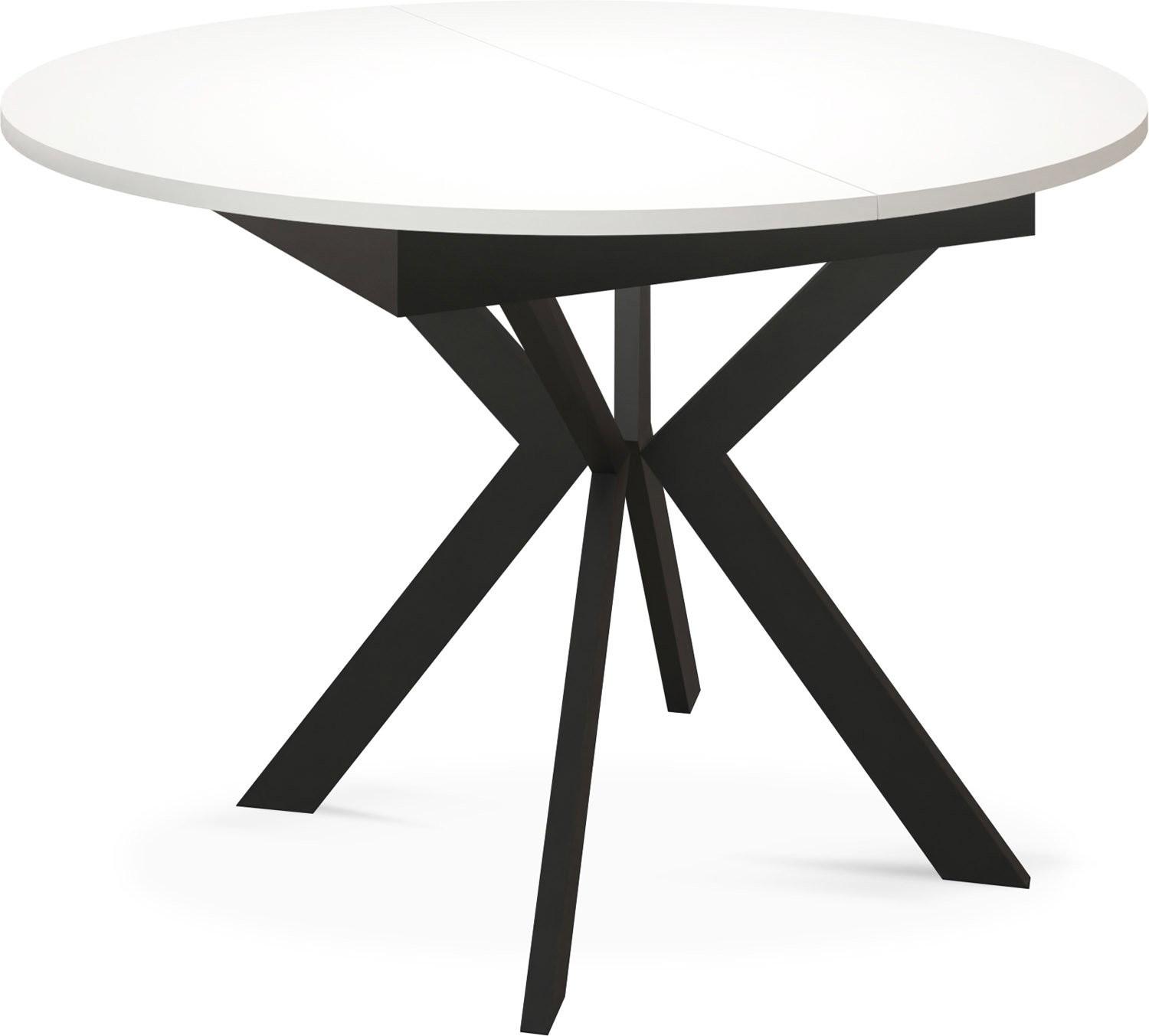 ESSTISCH Lily runder ausziehbarer, Weiß 100-140/100/76 cm - Schwarz/Weiß, Holzwerkstoff/Metall (100/140/76cm) - WFL GROUP