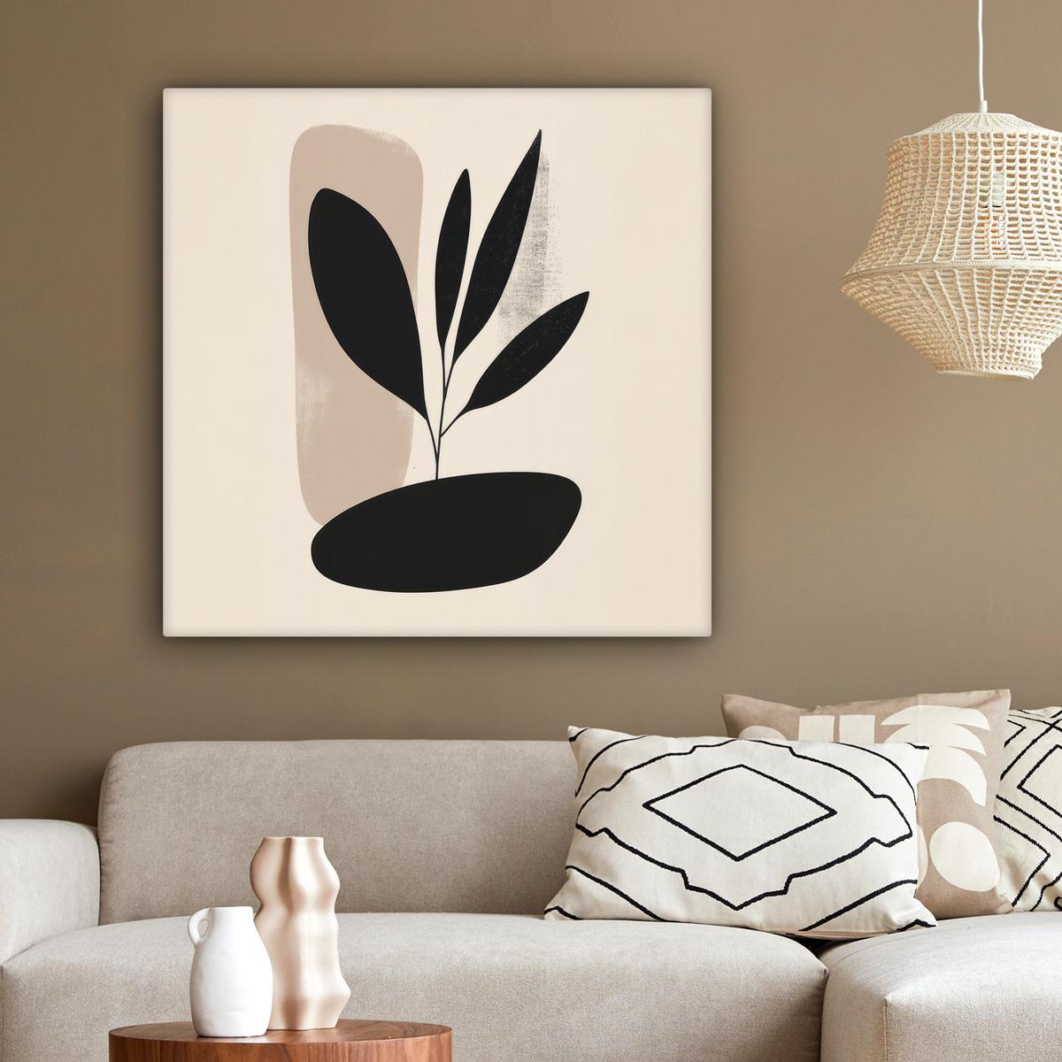 LEINWANDBILD Pflanze - Beige - Japanisch Deko Groß 90x90 cm - Schwarz, Textil (90/90cm) - MuchoWow