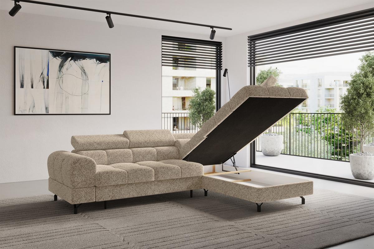 ECKSOFA mit Schlaffunktion Ottomane Rechts LUMA-L 272x203x70 Braun Velours - Schwarz/Braun, Holzwerkstoff/Kunststoff (203/272cm) - ALTDECOR