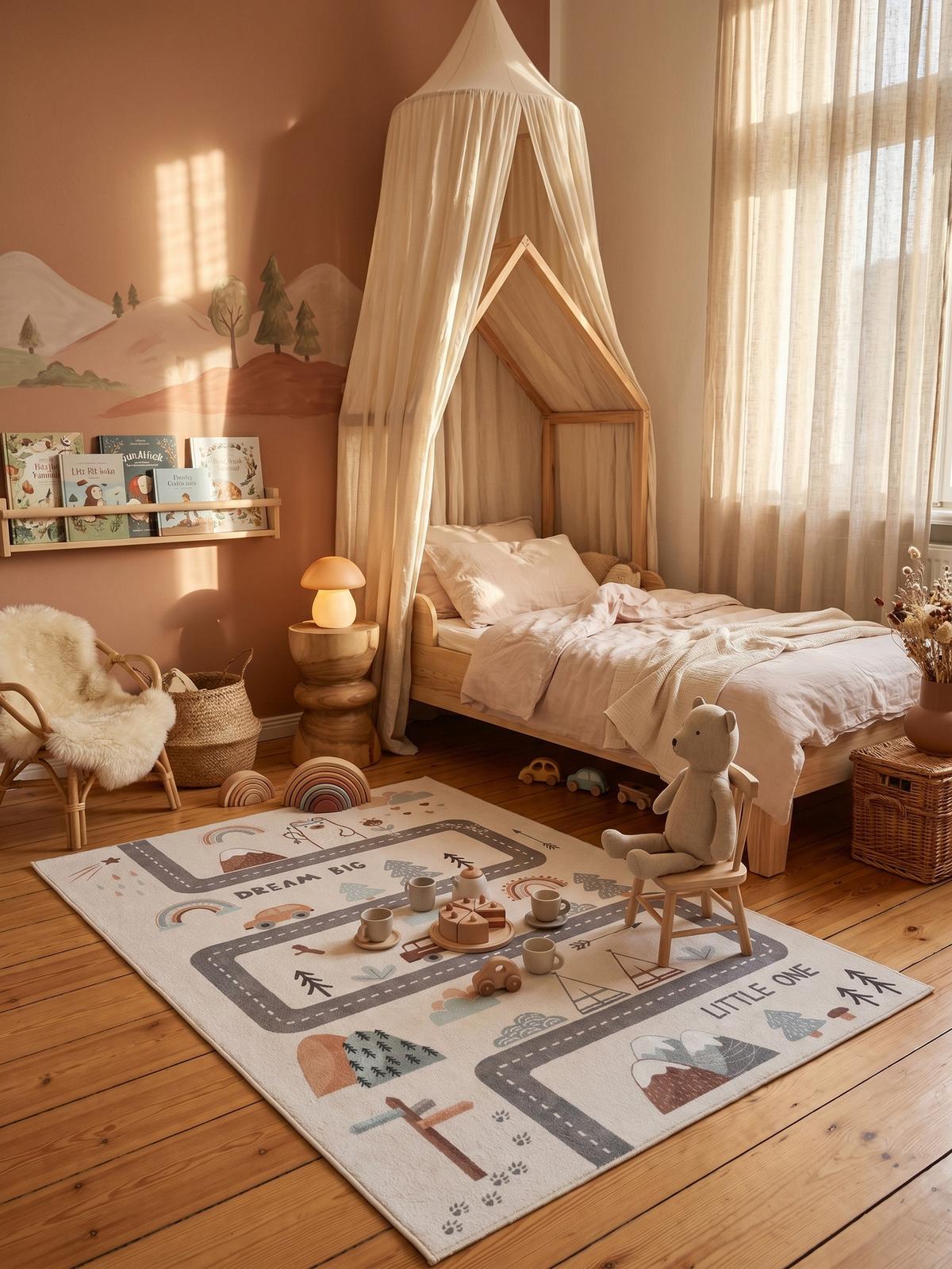 SPIELTEPPICH Waschbar TINO in Creme, mit Straßenkarten-Motiv, 80 x 150 cm - Beige, Textil (150/80cm) - KADIMA DESIGN