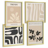 BILDER SET 4er Set - 50x50 cm & 40x60 cm Goldrahmen - Stilvolle Pflanzenmuster in Beige und Schwarz - Goldfarben, Kunststoff (50/50cm) - TULUP