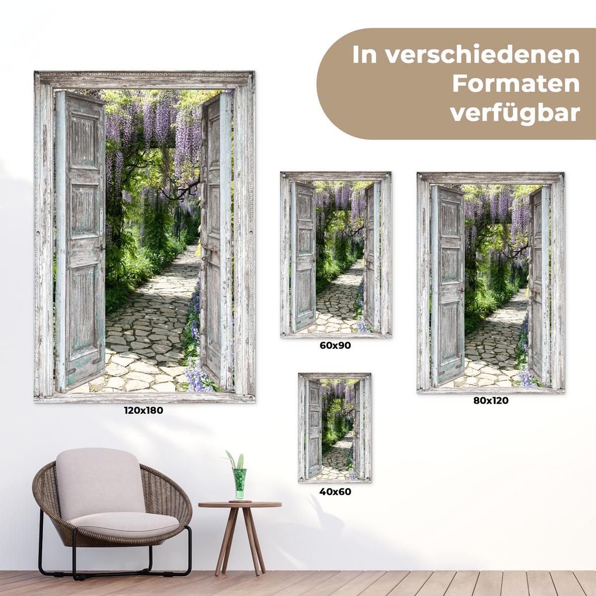 GARTENPOSTER Aussicht - Wald - Steine - Frühling Bild 120x180 cm - Hellgrau, Kunststoff (120/180/0.2cm) - OnlyWow