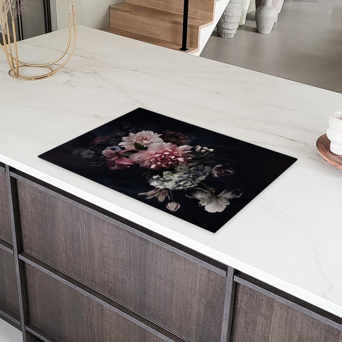 HERDABDECKPLATTE Blumen - Vintage - Pastell - Rosa - Weiß Ceranfeldabdeckung 76x51.5 cm - Altrosa, Kunststoff (76/51.5/0.2cm) - MuchoWow