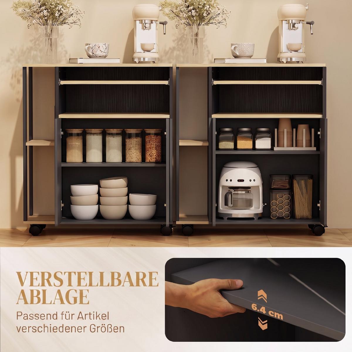 KÜCHENWAGEN MDF Schwarz - Schwarz, Holzwerkstoff (40/82/80cm) - HOMCOM