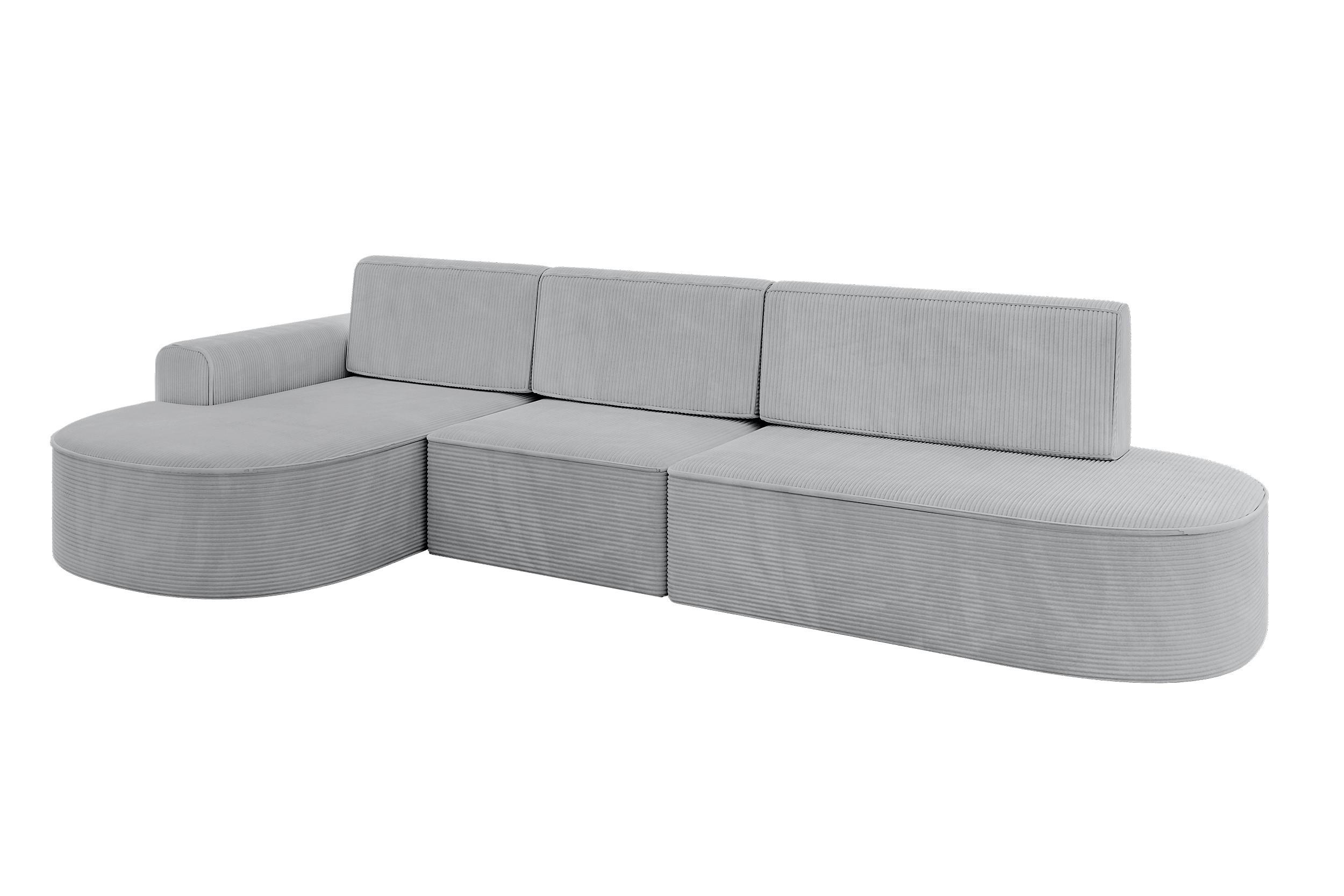 ECKSOFA mit Schlaffunktion Ottomane Links MARI L2-S 368X167X85 Grau Cord - Alufarben/Schwarz, Holzwerkstoff/Kunststoff (368/167cm) - ALTDECOR