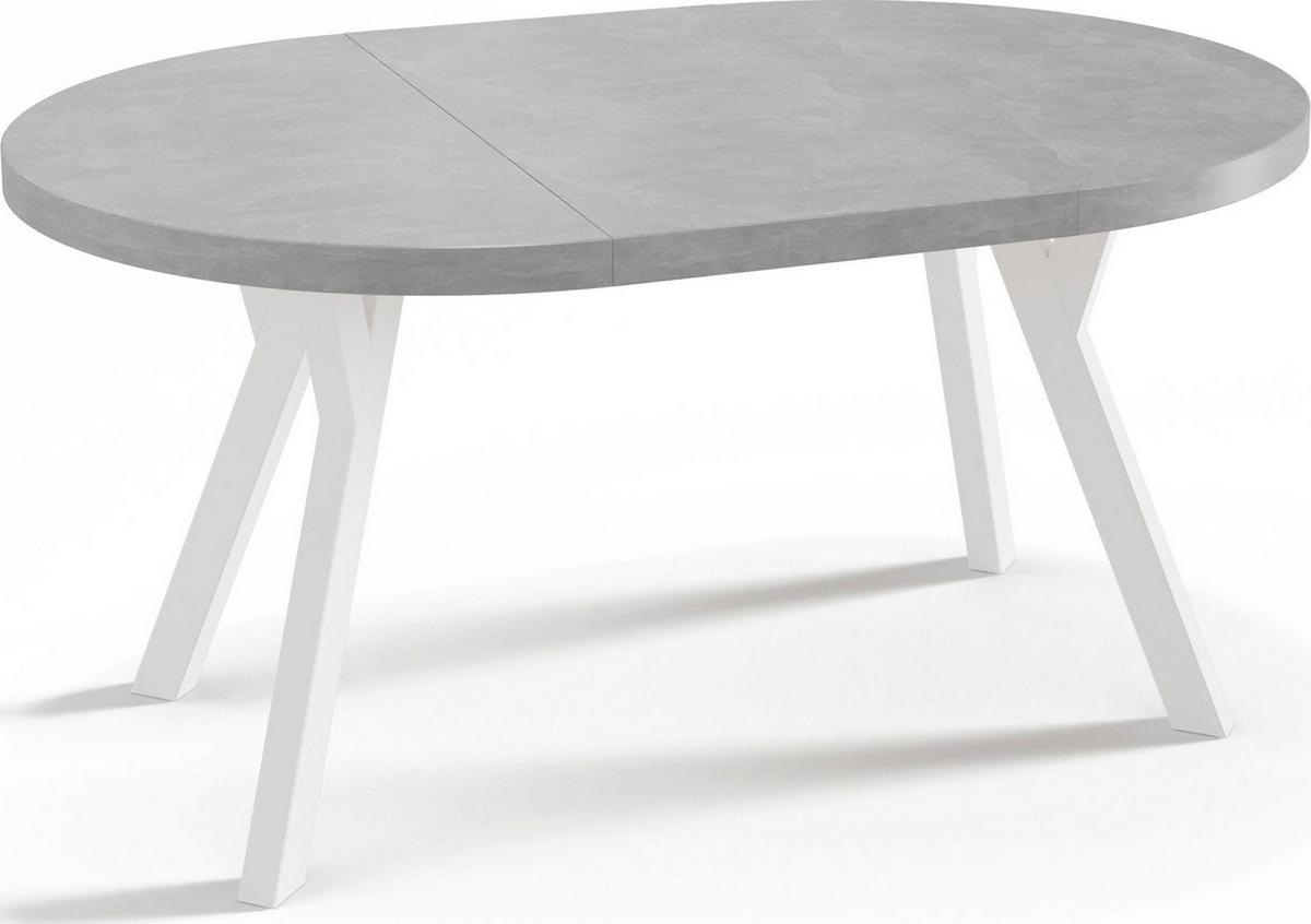 ESSTISCH Twixy runder ausziehbarer, Grauer Beton 100-150/100/76 cm - Hellgrau/Weiß, Holz/Holzwerkstoff (100/150/76cm) - WFL GROUP