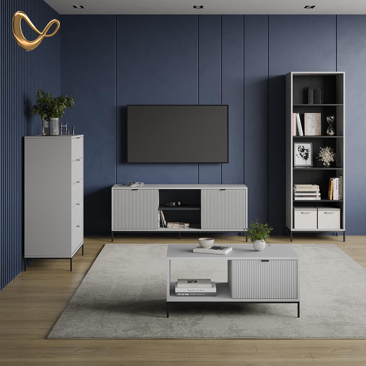BÜCHERREGAL Aterno Grau mit 5 Fächern - Grau, Holzwerkstoff (60/180/40cm) - Livinity®