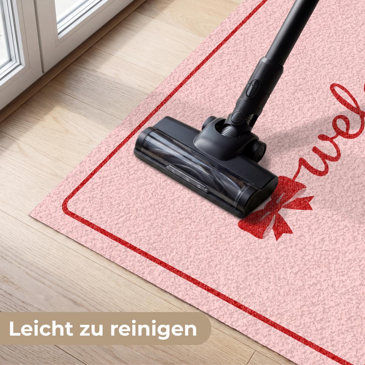 FUSSMATTE Willkommen - Schleife - Rosa Fußabtreter 120x80 cm - Rosa, Kunststoff (120/0.4cm) - MuchoWow