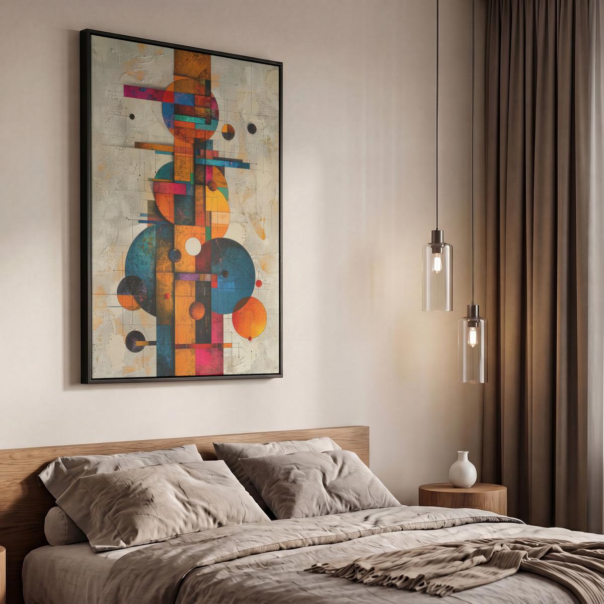 LEINWAND Bilder mit Rahmen - Vintage - Moderne Kunst - Orange - Geometrische Formen - 60x90 - Multicolor, Textil (60/90cm) - MuchoWow